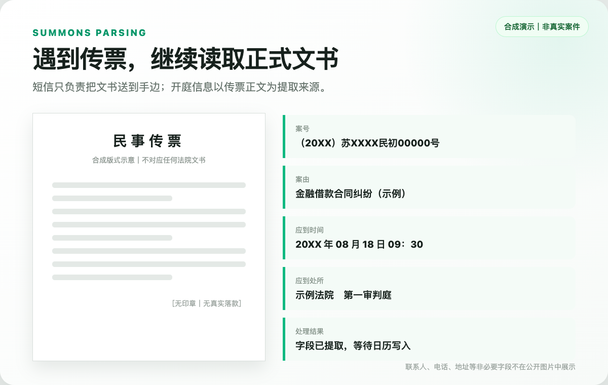 从合成传票中提取开庭字段的功能示意